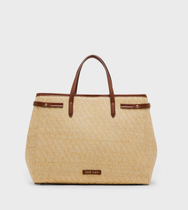 Logo Detail Straw Satchel Bag