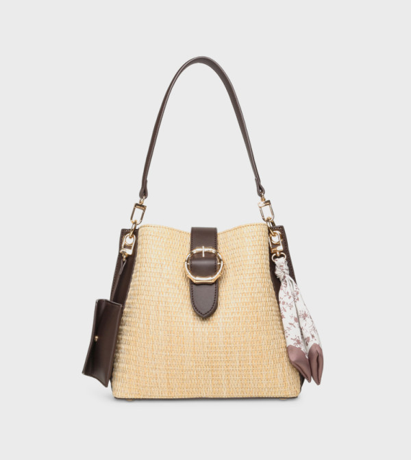 Buckle Closure Scarf Detail Shoulder Bag