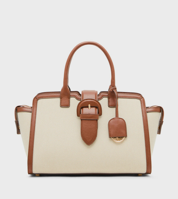 Contrast Detail Buckle Closure Tote Bag