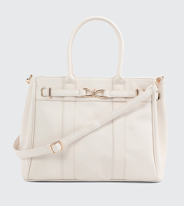 Bow Detail Zip Closure Tote Bag