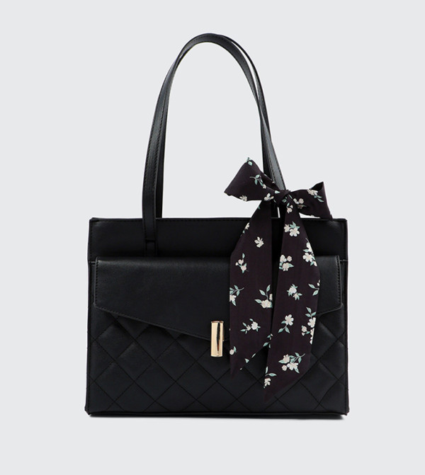Scarf Detail Front Pocket Tote Bag