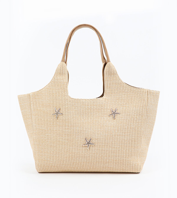 Starfish Detail Straw Tote Bag