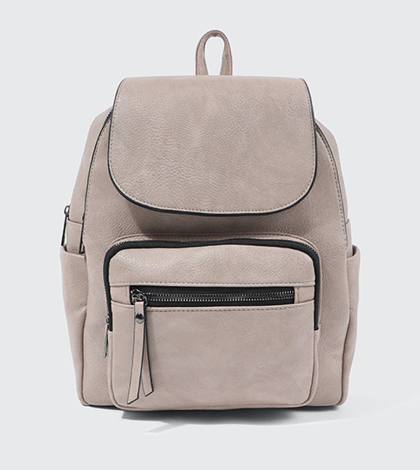 Textured Faux Leather Flap Backpack