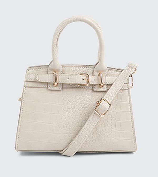 Croc Textured Zip Closure Satchel Bag