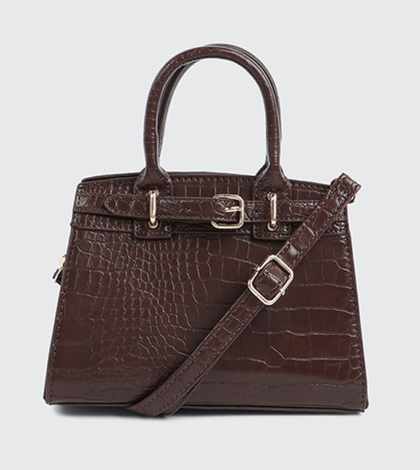 Croc Textured Zip Closure Satchel Bag