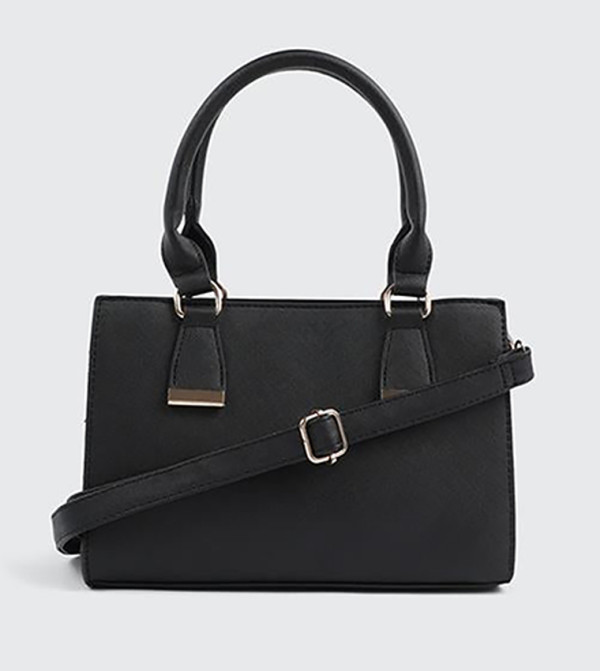Textured Faux Leather Satchel Handbag