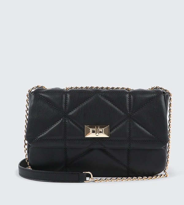 Quilted Flap Faux Leather Crossbody Bag