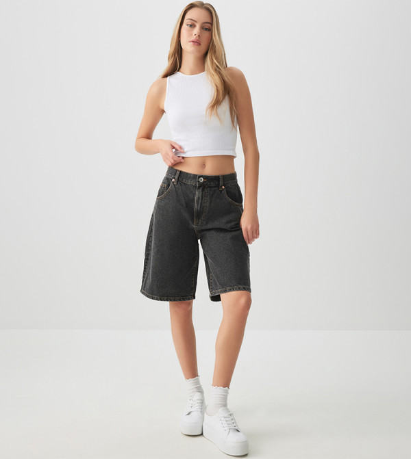 Ribbed Crew Neck Crop Tank Top