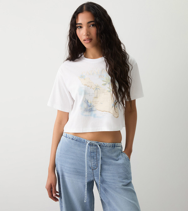 Printed Short Sleeves Crop T-Shirt