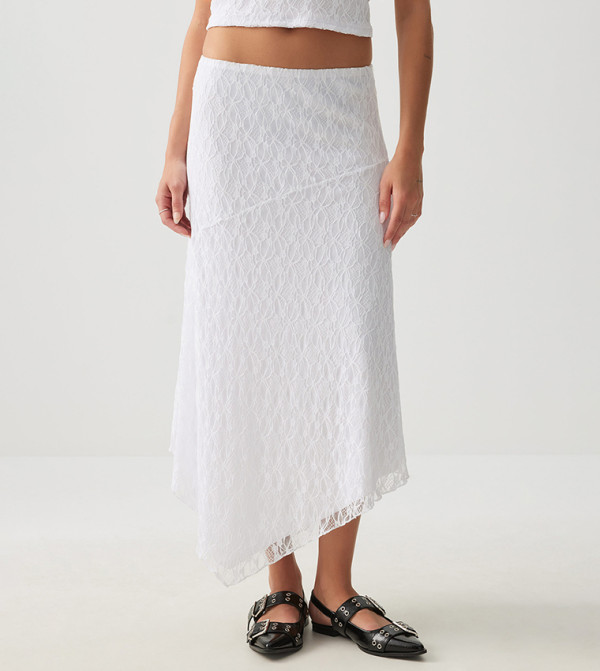Lace Asymmetrical Midi Skirt