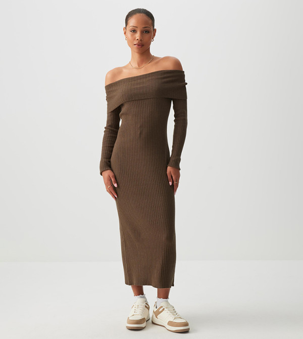 Off Shoulder Midi Sweater Dress