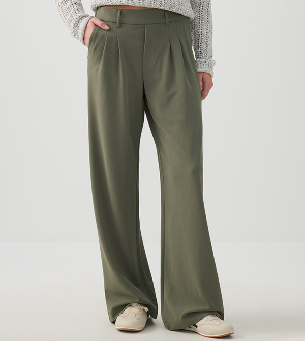 Pleated Elastic Waist Wide Leg Trousers