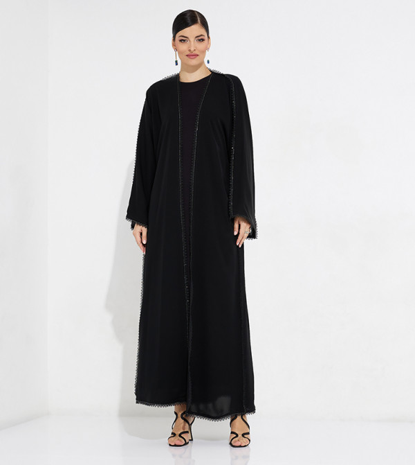Lace Detailed Long Sleeves Open Abaya