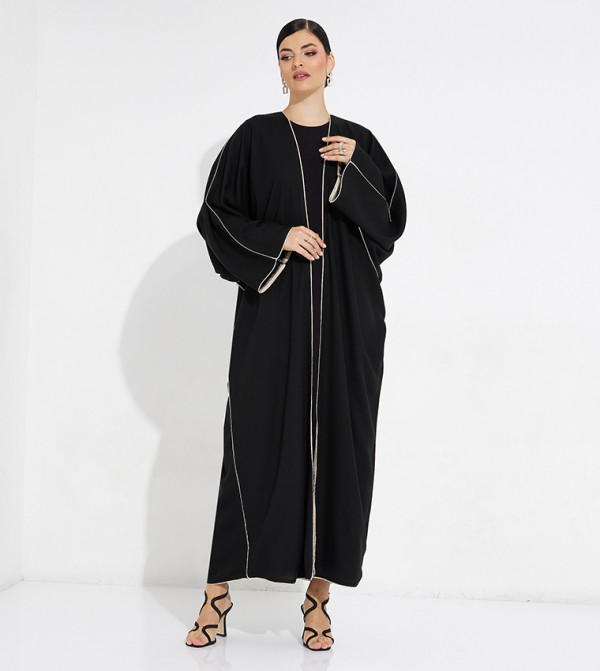 Contrast Piping Detailed Open Abaya