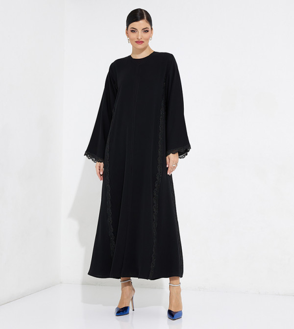 Lace Detailed Long Sleeves Open Abaya
