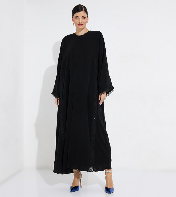 Lace Detailed Long Sleeves Open Abaya
