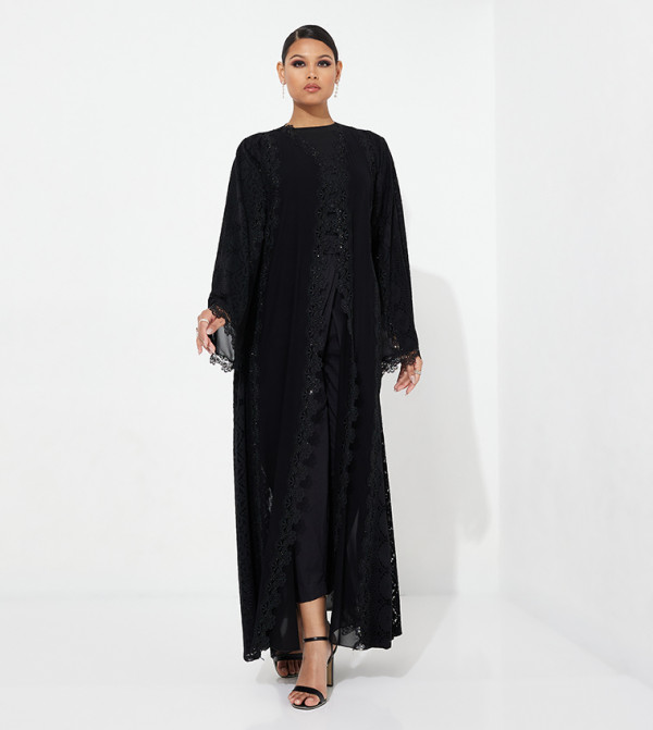 Lace Detailed Sheer Abaya