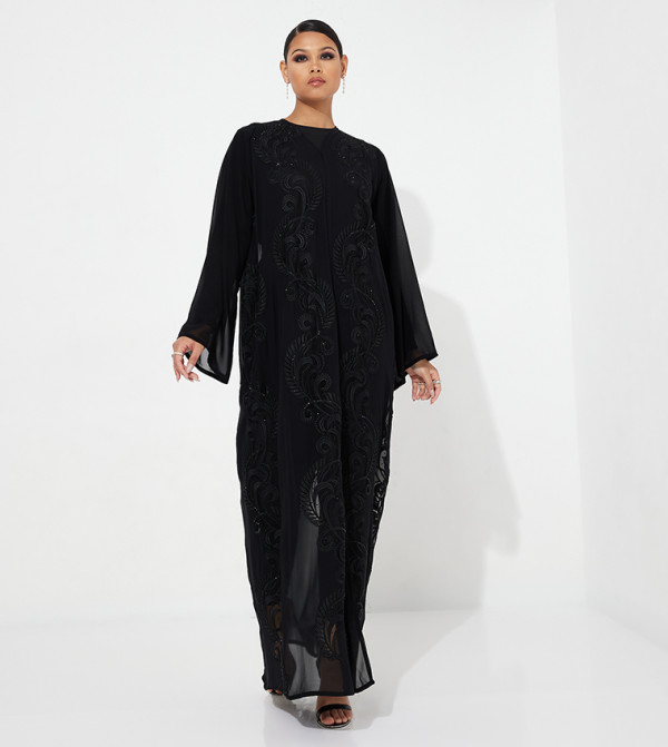 Embroidered Long Sleeves Sheer Abaya