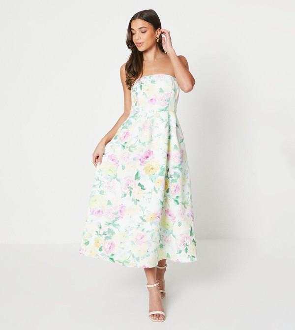 Petite Floral Bandeau Ottoman Midi Dress