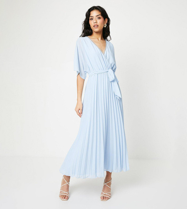 Petite Kimono Sleeves Pleated Midi Dress