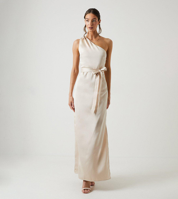oasis champagne dress Oasis Women's Petite Strappy Tie Detail Bridesmaid Dress in Champagne | Size: 10