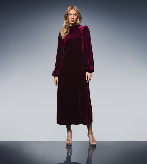 Velvet High Neck Midi Dress