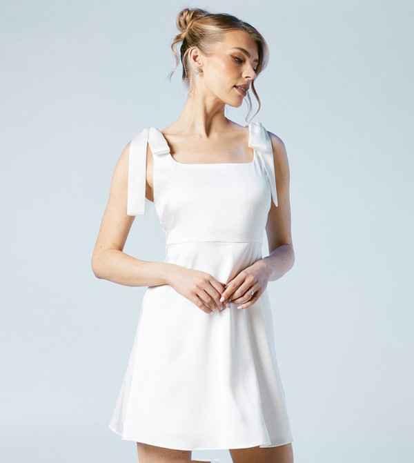 Tie Shoulder Satin Bridal Mini Dress