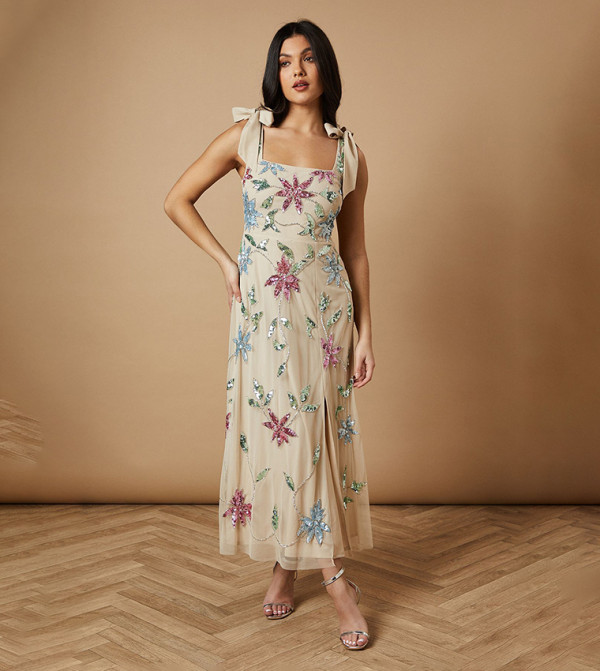 Embellished Tie Shoulder Dress
