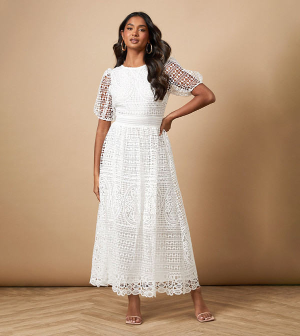 Buy Oasis Lacy Puff Sleeves Midaxi Dress In White | 6thstreet