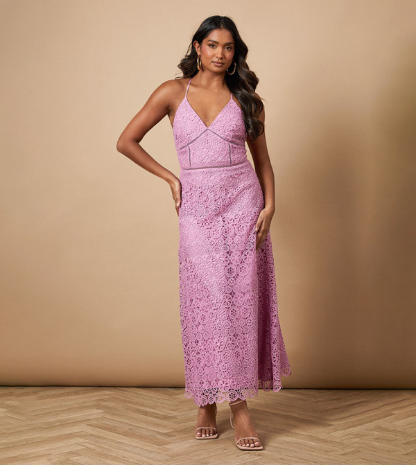 Lacy Insert Strappy Midi Dress