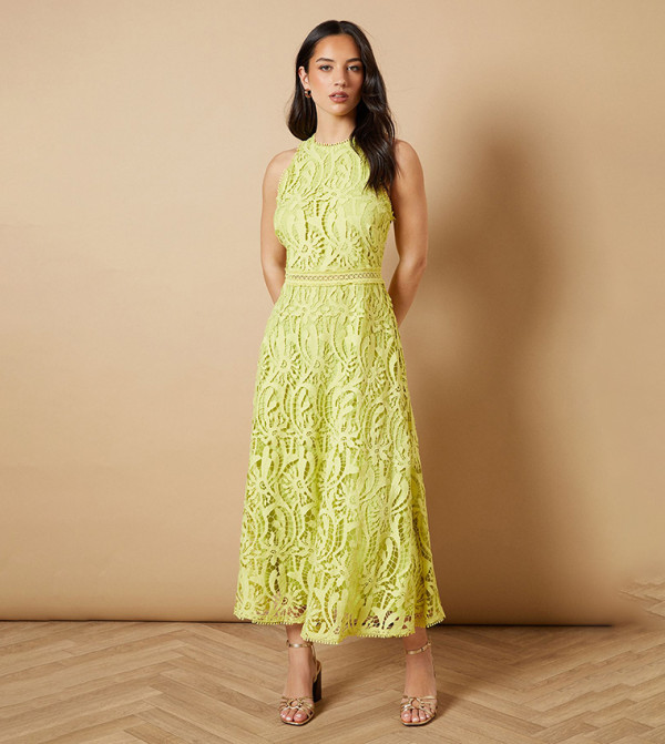 فستان ميداكسي بياقة هالتر دانتيل  