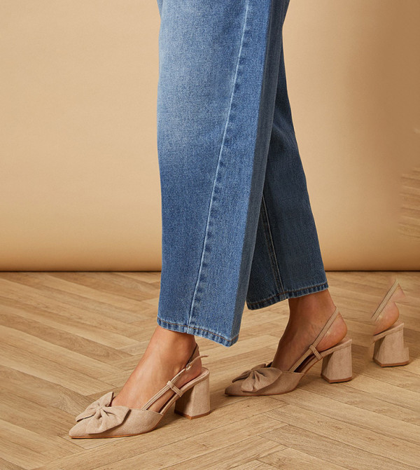 Dorinda Faux Suede Bow Slingback Block Heel Pumps