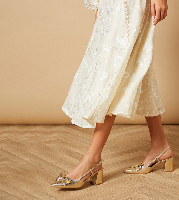 Dorinda Faux Metallic Leather Slingback Block Heel Pumps