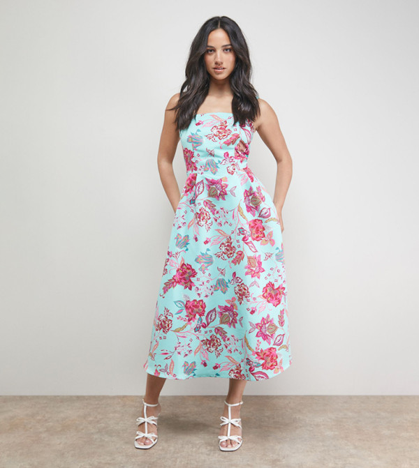 Printed Strappy Prom Midi Dress