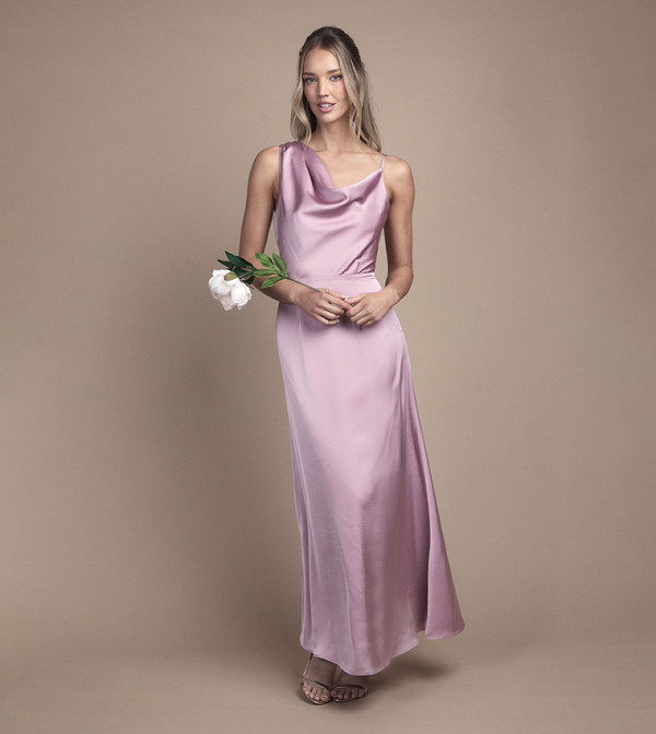 Strappy Cowl Neck Maxi Bridesmaid Dress