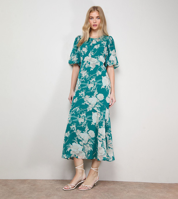 Puff Sleeves Trim Detail Panelled Tea Dress