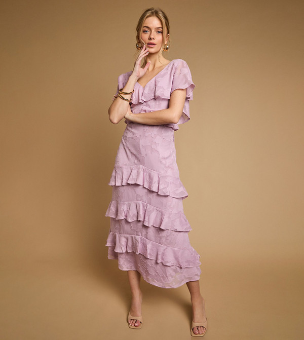 Petite Jacquard Ruffle Midi Dress