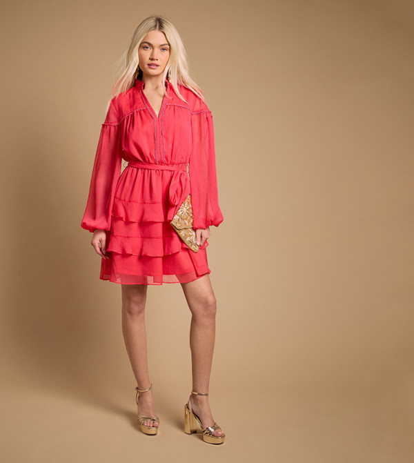 Contrast Tiered Mini Dress