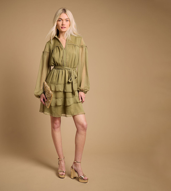 Contrast Tiered Mini Dress