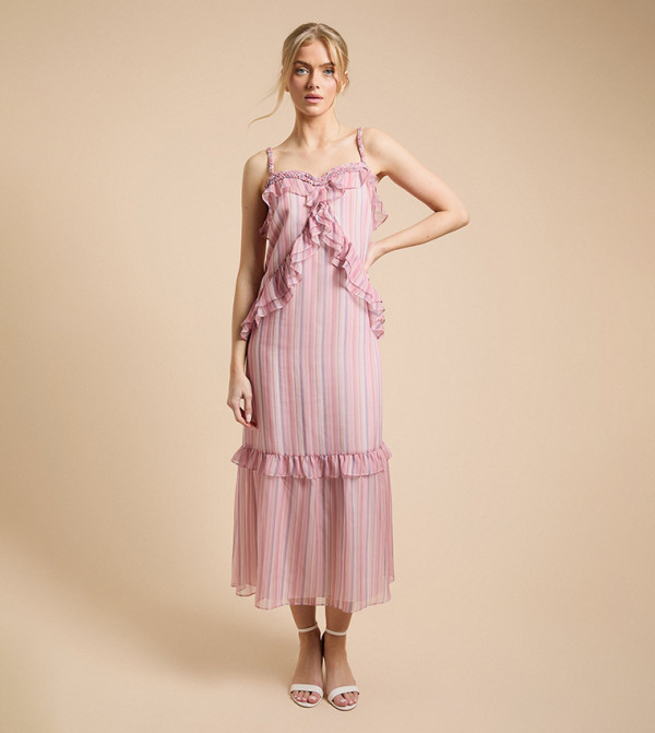 Rope Detail Neckline Ruffle Cami Midaxi Dress