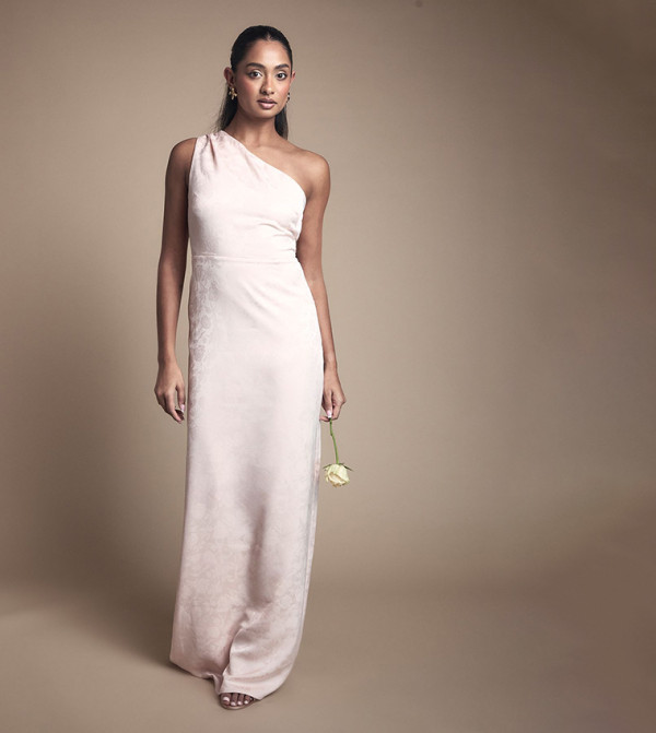One Shoulder Satin Jacquard Maxi Bridesmaid Dress