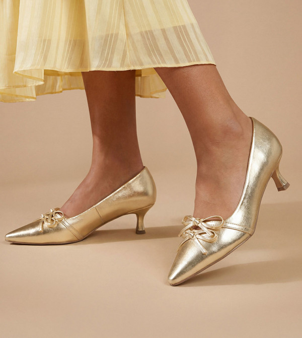 Rita Faux Metallic Leather Double Bow Detail Pumps