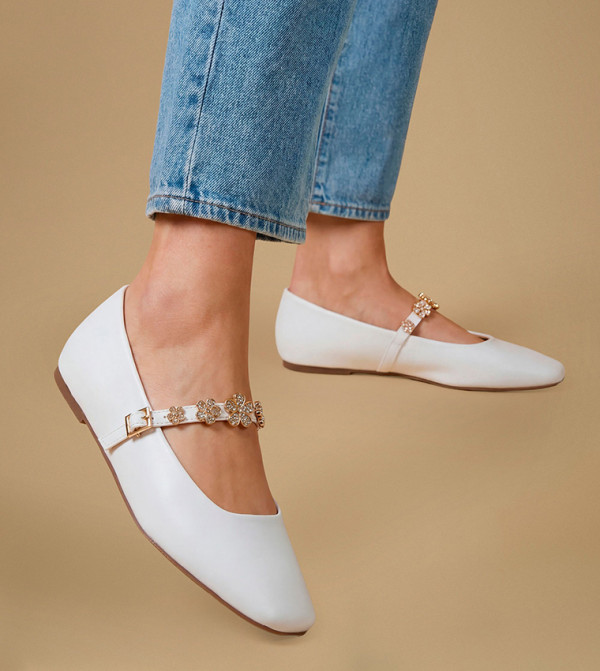 Jem Faux Leather Flower Brooch Detail Mary Jane Shoes
