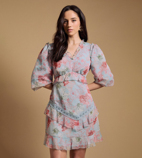 فستان ميني بقماش دوبي مع عقدة