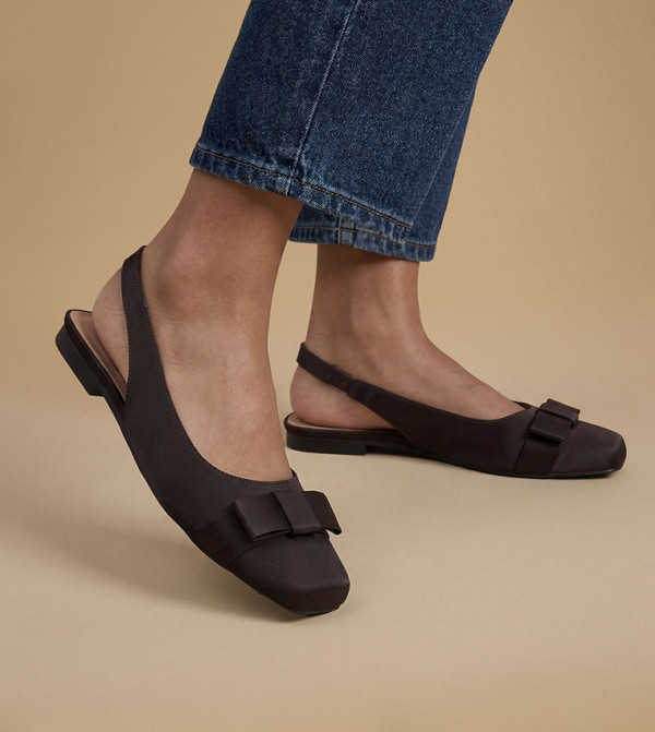Olivia Satin Bow Detail Slingback Flat Shoes