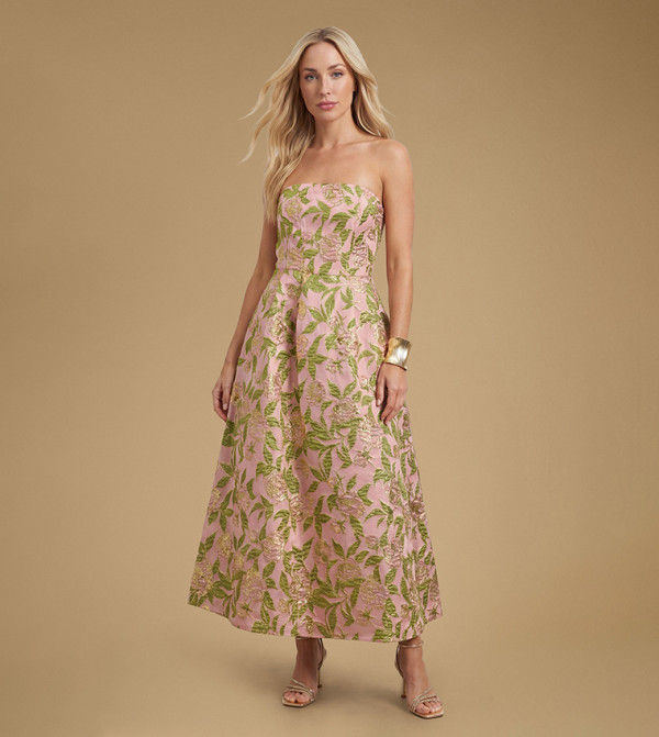 Rose Jacquard Prom Midi Dress