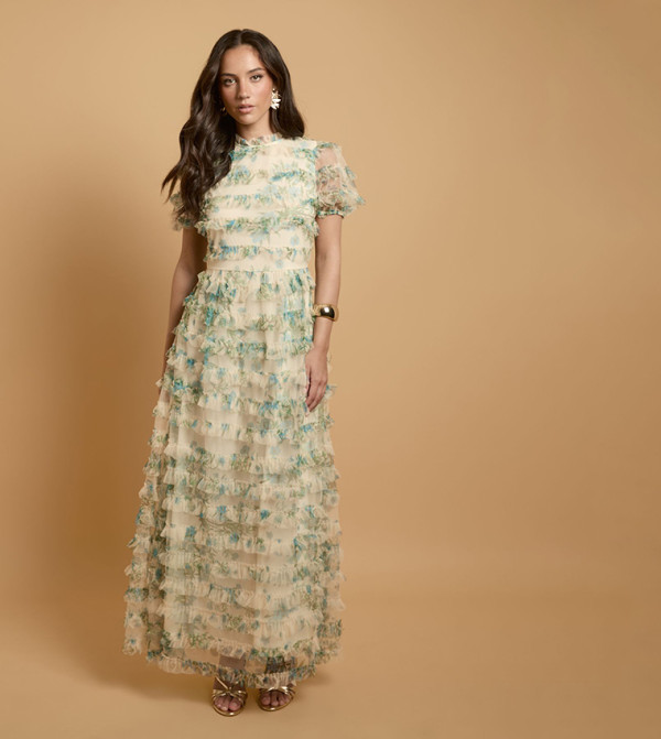 Trailing Bloom Tiered Mesh Maxi Dress