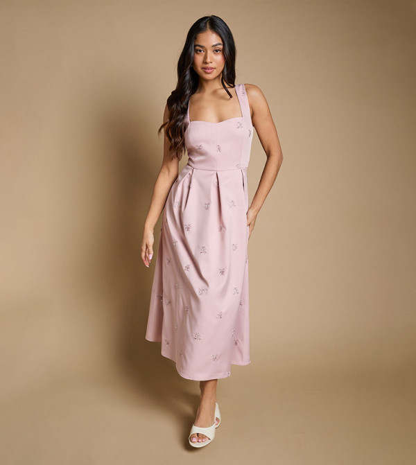 Petite Embellished Sweetheart Neck Midi Dress