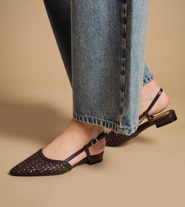 Brandie Faux Leather Woven Slingback Flat Shoes