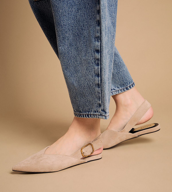 Binx Faux Suede Slingback Pointed Toe Flat Shoes